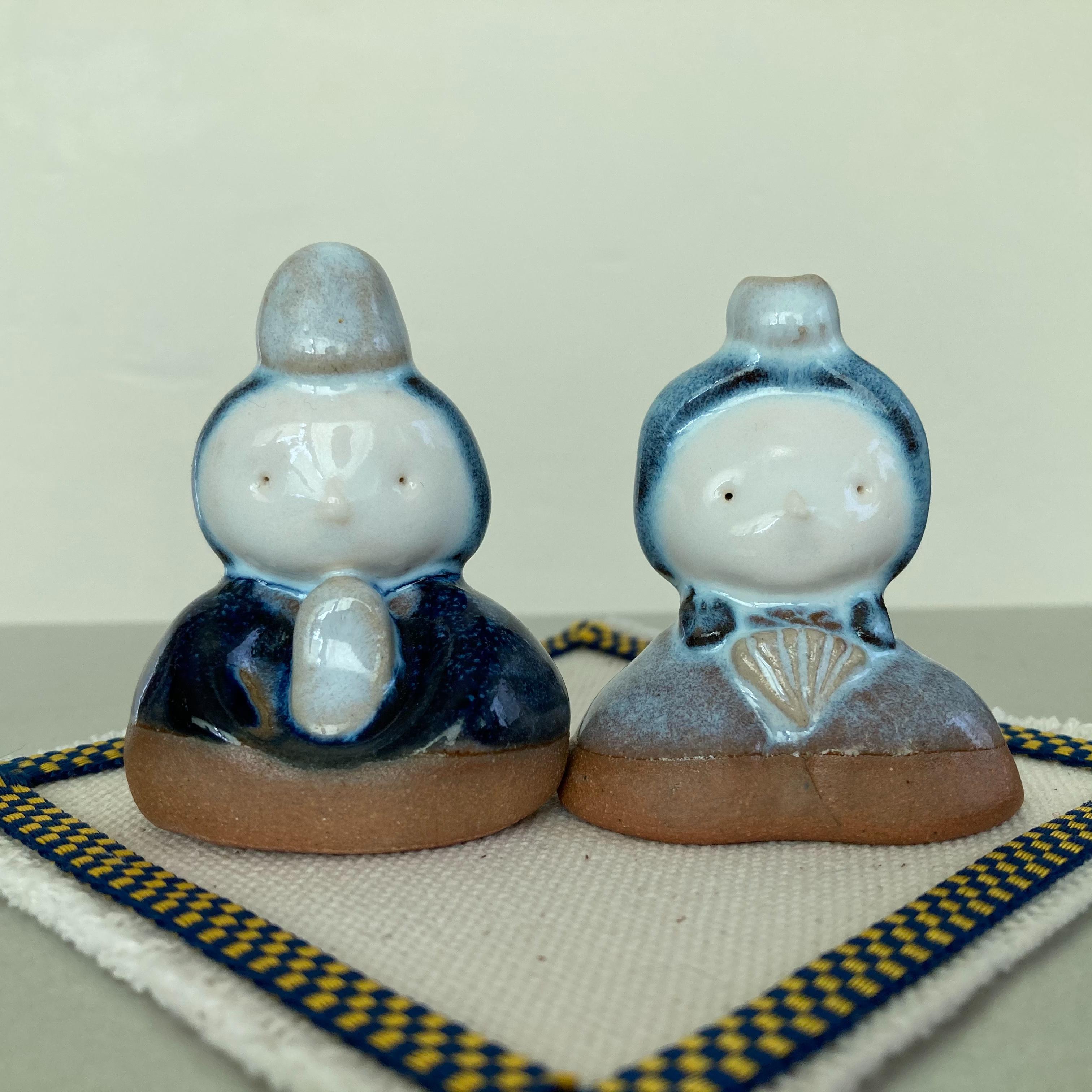 ハンドメイド　陶器　雛人形　陶芸 楽天市場】滝上真由美作 陶雛人形 春水 黒台付き 陶人形作家