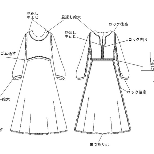 Diagram パフスリーブワンピース 型紙 パフスリーブワンピース A032-P レディース 型紙