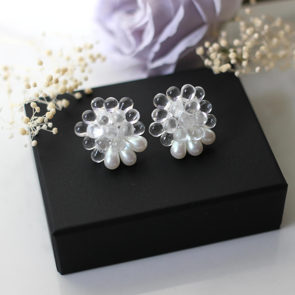 Pearl combi earrings (clear) 1枚目の画像