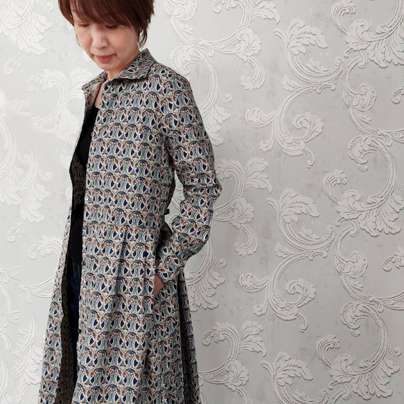 リバティ　前開きウエストタック　ワンピース　長袖　エアリーコット　マウベリーナ　起毛　洋服　綿 Ｌサイズ　LIBERTY 15枚目の画像