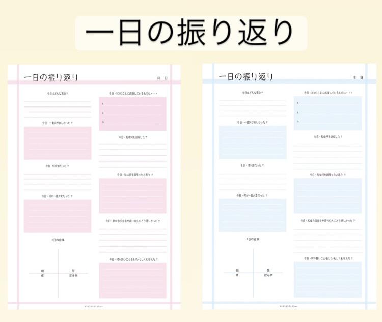 1日の振り返り日記 テンプレート (１ページ PDFファイル・色：ピンク