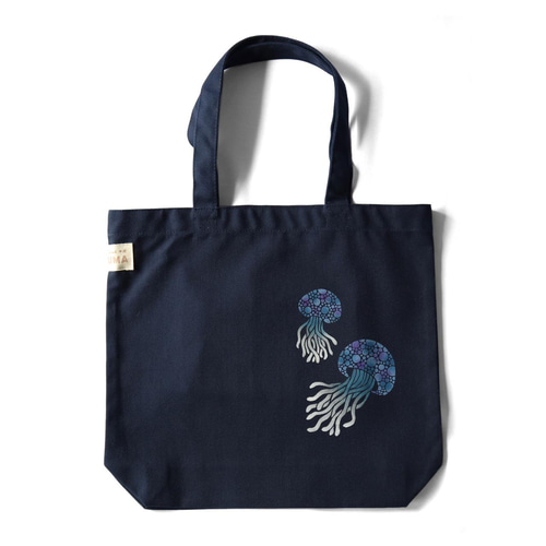 型染め 水玉クラゲのトートバッグ キャンバス地 エコバッグ トート