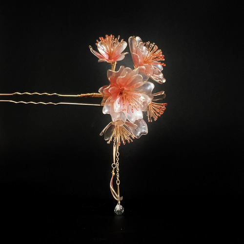 薄桜かんざし】ディップアートの桜簪 かんざし 飾屋那月 通販