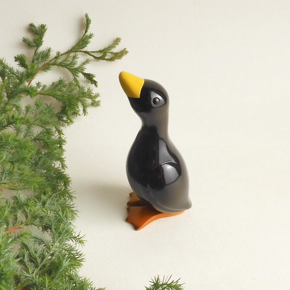 アヒル 黒 （木 動物 置物 duck / bird / wood / animal / figurine ) 1枚目の画像