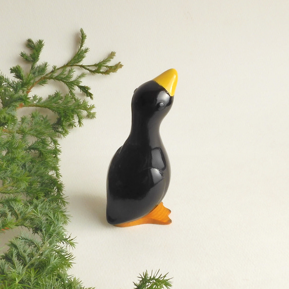 アヒル 黒 （木 動物 置物 duck / bird / wood / animal / figurine ) 2枚目の画像