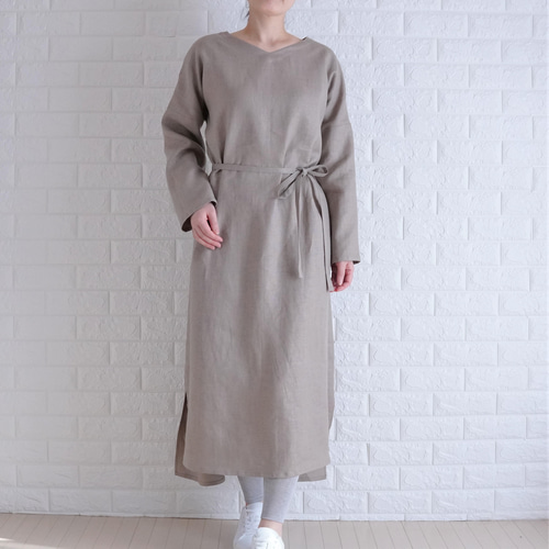 着痩せシルエット 裾前後差スッキリ見えワンピ フォーマルにも【リネン  