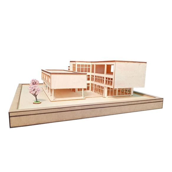 【模型製作】 木製ミニチュア オーダーメイド完成品 〈近所の小学校〉 3枚目の画像