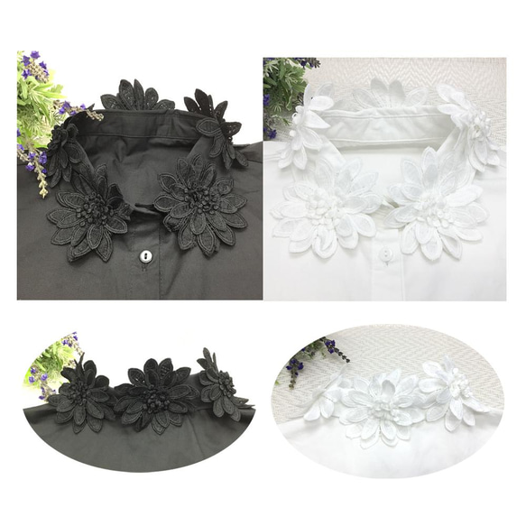 ペトラ【PETRA】付け襟　付けカラー　立体フラワーつけ襟　ブラックフラワーつけ襟 3枚目の画像