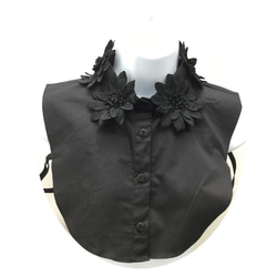 ペトラ【PETRA】付け襟　付けカラー　立体フラワーつけ襟　ブラックフラワーつけ襟 2枚目の画像