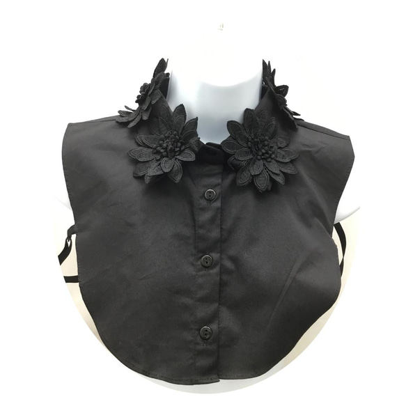 ペトラ【PETRA】付け襟　付けカラー　立体フラワーつけ襟　ブラックフラワーつけ襟 2枚目の画像