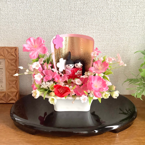 ほほ寄せお雛様とふんわり桃の花アレンジ◇お雛様◇ひな祭り◇高