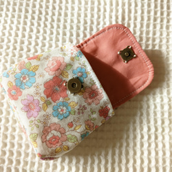 ペールトーン花柄×桃色　ミニミニポーチ 2枚目の画像
