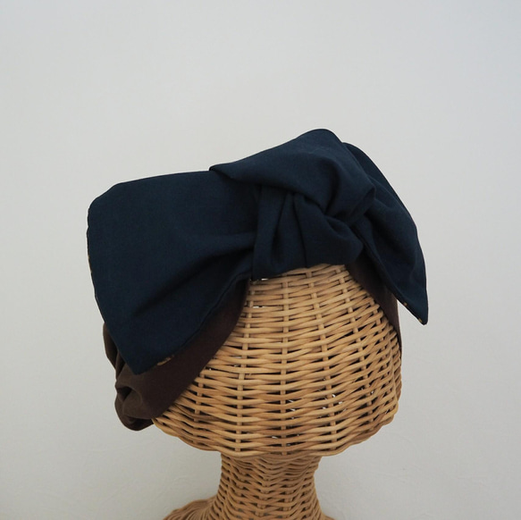 2way Hair Turban (Knot) ☆ Chocolate x Scarf Navy 第4張的照片