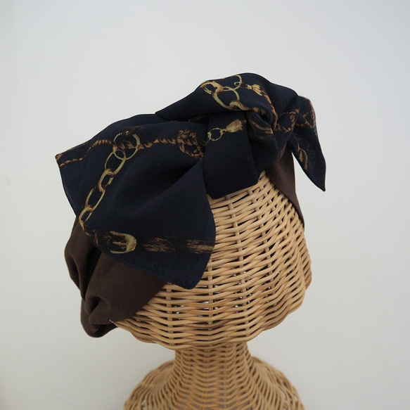 2way Hair Turban (Knot) ☆ Chocolate x Scarf Navy 第2張的照片