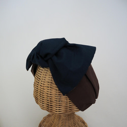 2way Hair Turban (Knot) ☆ Chocolate x Scarf Navy 第5張的照片