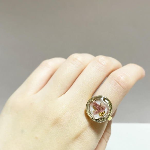 リング　指輪　ピンキーリング　レジン　お花　フラワー　アンティーク 3枚目の画像
