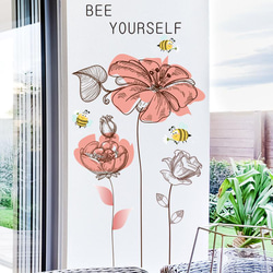 M273ウォールステッカー バラ花 ミツバチ 植物剥がせるシート壁紙インテリア 1枚目の画像