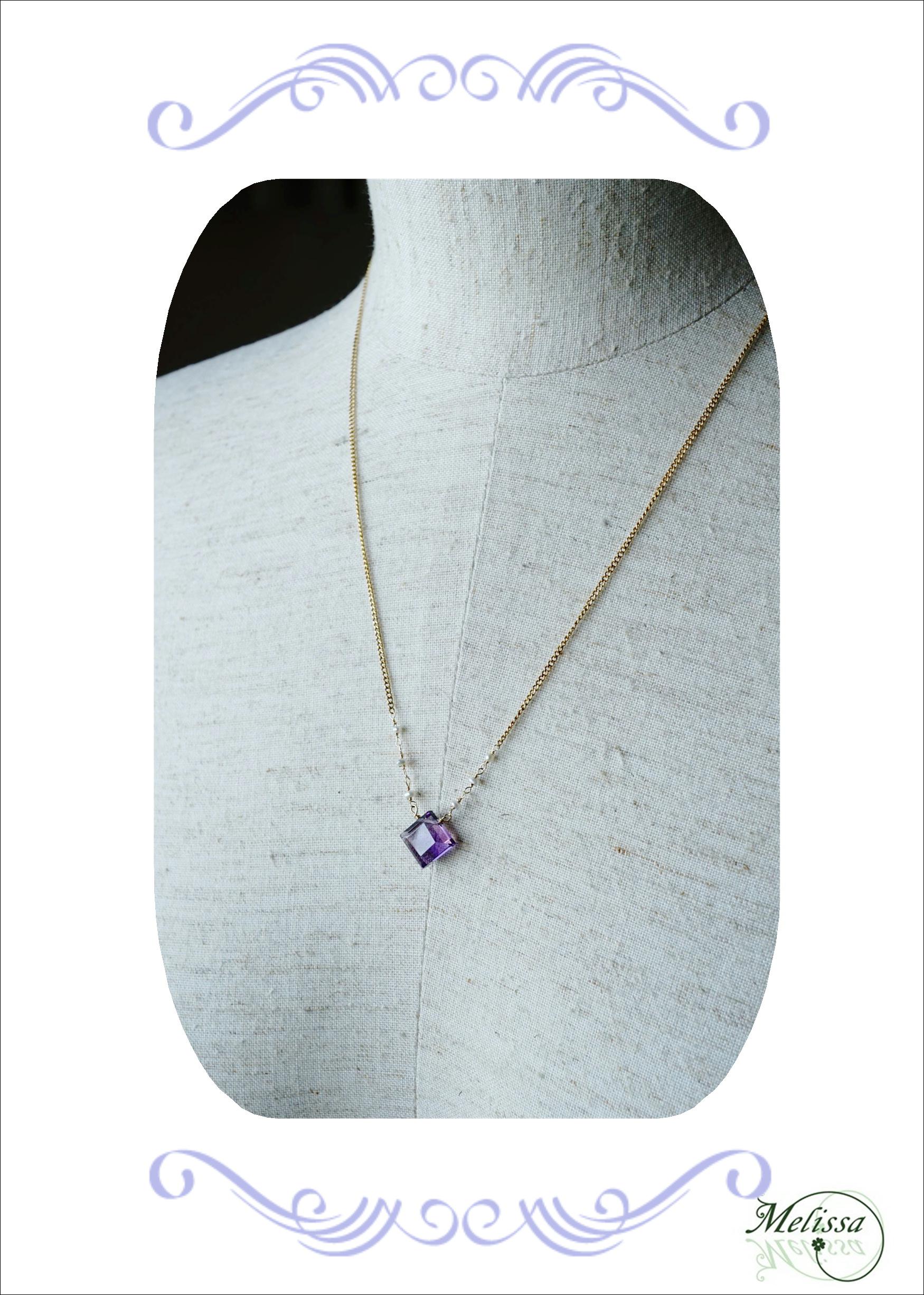 アメシストと淡水パールの50cmネックレス