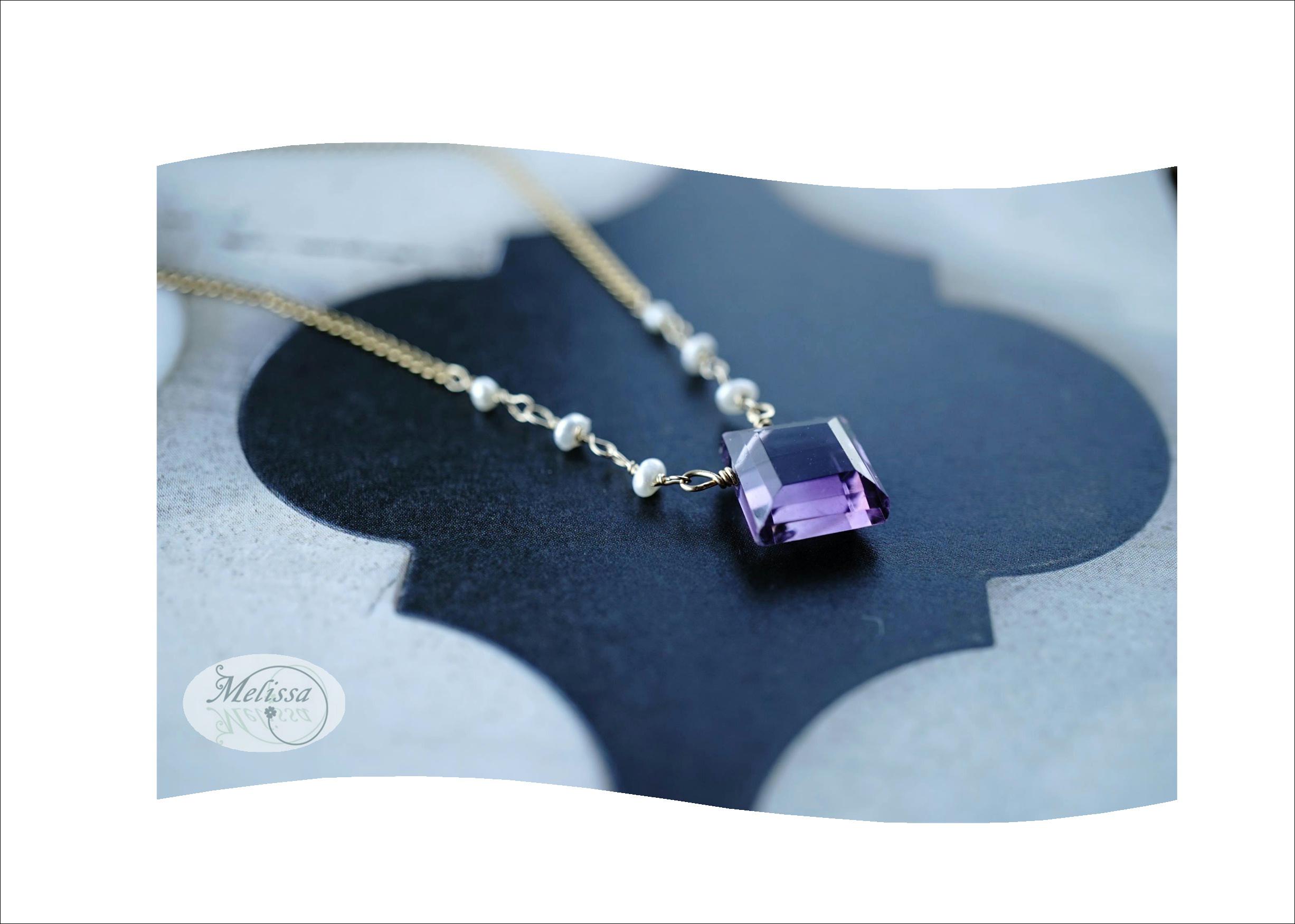 アメシストと淡水パールの50cmネックレス