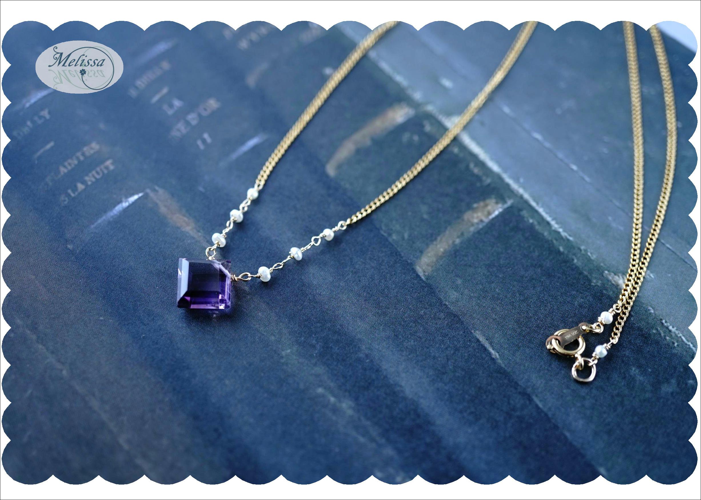 アメシストと淡水パールの50cmネックレス