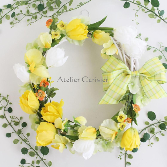 SALE】☆チューリップ リース＜アーティフィシャルフラワー＞イエロー