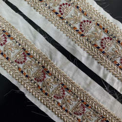 インド刺繍リボン チュールレース シルバー 白 サリー エスニック アジアン シャンパンゴールド ダンス衣装 飾り 布 3枚目の画像