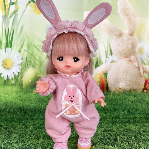 さくらんぼうさちゃんパーカーOP♡ピンク メルちゃんピンクうさぎカバーオール靴込み3点セット おもちゃ
