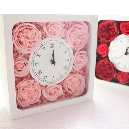 ふんわり香るお花たっぷりフラワー時計・ピンク 誕生日 記念日