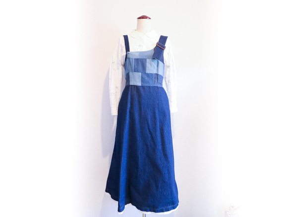 ☆美品☆OSMOSIS loaf パッチワークデニムワンピース パッチワークデニムのワンショルダーワンピース】 ワンピース