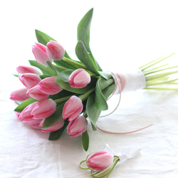 【2点セット】春婚に♡ピンクチューリップの華やかブーケ＆ブートニア M5 c081aab6cefd79240c1c281f91afaf