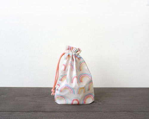 名入れ可】「にじ＆ストライプ」コップ袋 巾着 その他入園グッズ