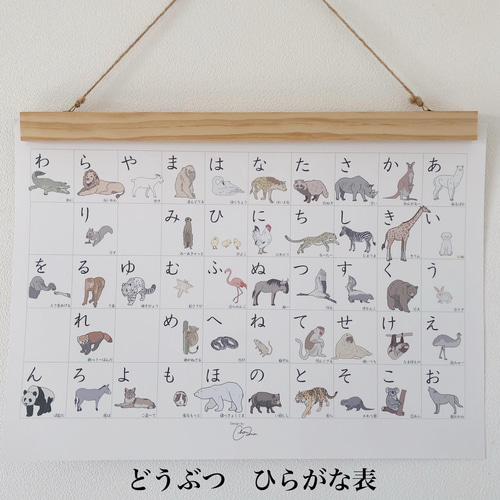 インテリアに馴染む やさしい動物【ひらがな表】 A3ポスター 雑貨 