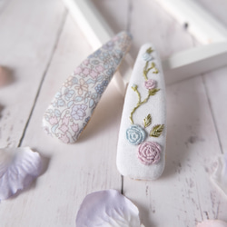 薔薇刺繍と花柄のぱっちんピンSet(オレンジB) ヘアピン ししゅばやし