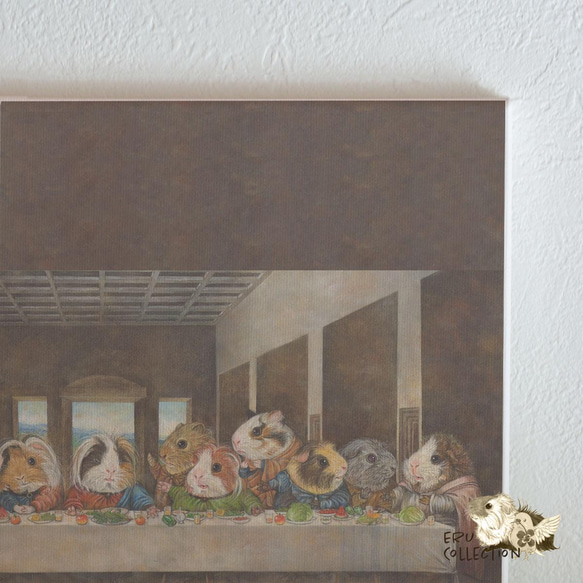 ファブリックパネル 北欧 インテリア アートパネル イラスト パネル ボード 絵画 最後の晩餐＊モルモット 3枚目の画像