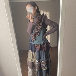 古着リメイク 手書きメッセージアイボリーロングスカート ジュノア JUNOAH 薄手スリットロングスカート （アイボリー