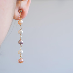 multi pink pearl earring：淡水バロックパール　ロングイヤリング・ピアス 4枚目の画像