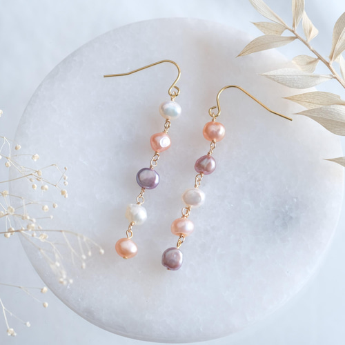 multi pink pearl earring：淡水バロックパール ロングイヤリング