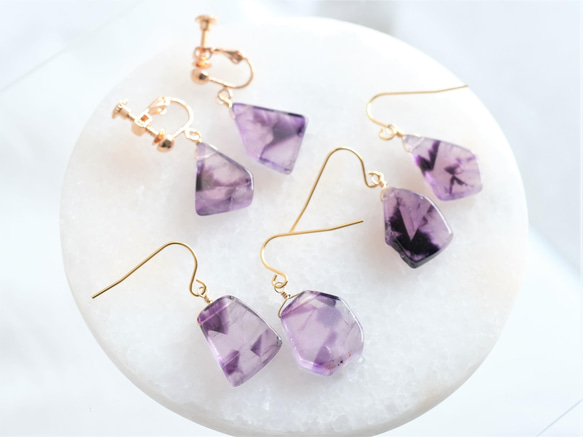 Trapiche Amethyst earring：トラピッチェアメジスト　2月誕生石　ピアス・イヤリング 3枚目の画像