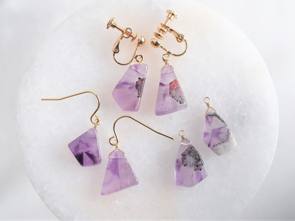 Trapiche Amethyst earring：トラピッチェアメジスト　2月誕生石　ピアス・イヤリング 6枚目の画像