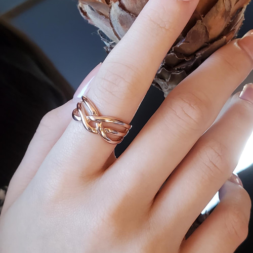 編み込み デザイン ピンクゴールドリング RS-137、SV925 指輪・リング