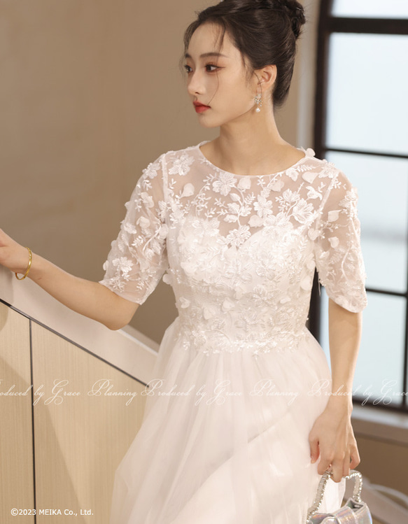 ウェディングドレス 袖付き 二次会 白・ベージュ 結婚式 花嫁ドレス 前撮り 海外挙式 1.5次会 0612 4枚目の画像