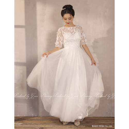 ウェディングドレス 半袖 背中ファスナー 白・ベージュ 結婚式 花嫁 前