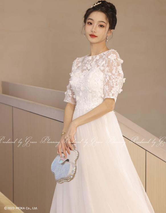 ウェディングドレス 袖付き 二次会 白・ベージュ 結婚式 花嫁ドレス 前撮り 海外挙式 1.5次会 0612 6枚目の画像