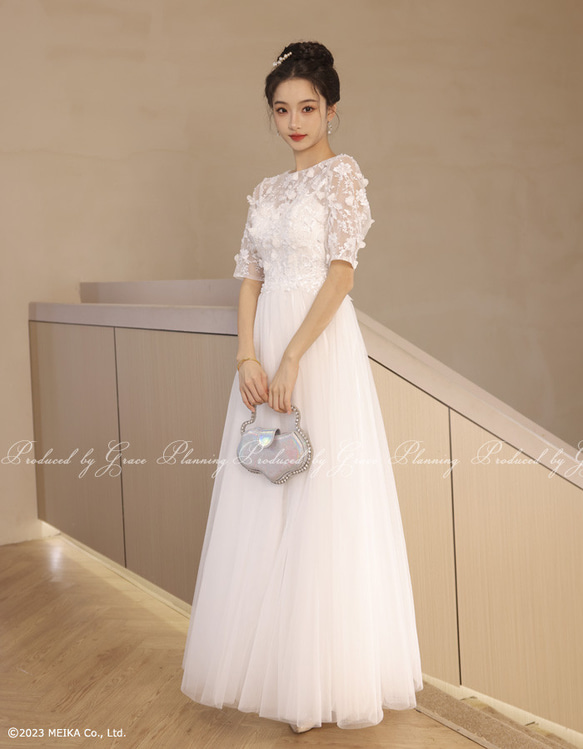 ウェディングドレス 袖付き 二次会 白・ベージュ 結婚式 花嫁ドレス 前撮り 海外挙式 1.5次会 0612 10枚目の画像