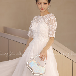 ウェディングドレス 袖付き 二次会 白・ベージュ 結婚式 花嫁ドレス 前撮り 海外挙式 1.5次会 0612 5枚目の画像