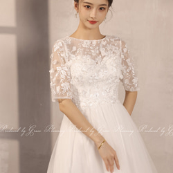 ウェディングドレス 袖付き 二次会 白・ベージュ 結婚式 花嫁ドレス 前撮り 海外挙式 1.5次会 0612 3枚目の画像