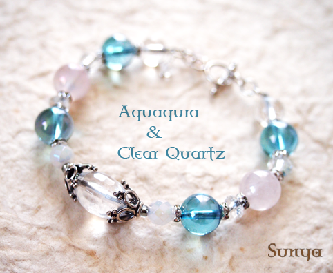 しゃぼん玉みたいなアクアオーラ＆クリアークォーツ・ブレスレット/SV925