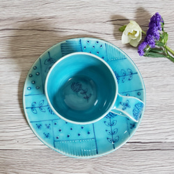 お花のパッチワーク柄プレート皿(中)(ブルー) 8枚目の画像