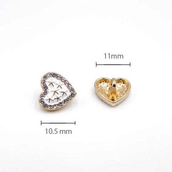 メタル ミニシャンクボタン 10.5mm【Rhinestone edge Heart/White】 2個 3枚目の画像