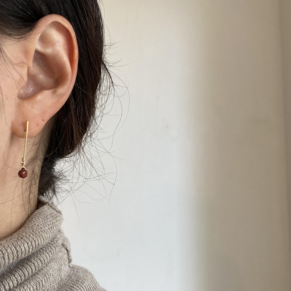 Bar pierce (garnet) ガーネット ピアス 14kgf/sv925 3枚目の画像